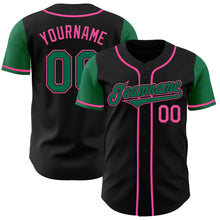 Load image into Gallery viewer, Custom Black Kelly Green-Pink Authentic Two Tone Baseball Jersey
