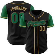 Load image into Gallery viewer, Custom Black Kelly Green-Old Gold Authentic Two Tone Baseball Jersey
