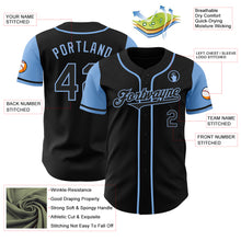 Load image into Gallery viewer, Custom Black Light Blue Authentic Two Tone Baseball Jersey
