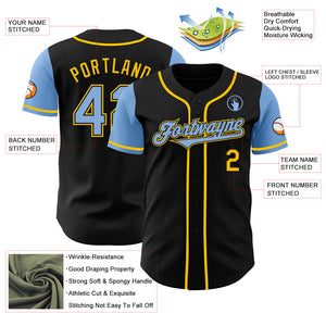 Custom Black Light Blue-Yellow Authentic Two Tone Baseball Jersey