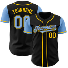 Load image into Gallery viewer, Custom Black Light Blue-Yellow Authentic Two Tone Baseball Jersey
