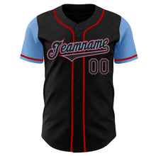 Load image into Gallery viewer, Custom Black Light Blue-Red Authentic Two Tone Baseball Jersey
