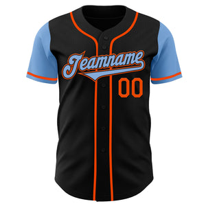 Custom Black Light Blue-Orange Authentic Two Tone Baseball Jersey