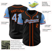 Load image into Gallery viewer, Custom Black Light Blue-Orange Authentic Two Tone Baseball Jersey
