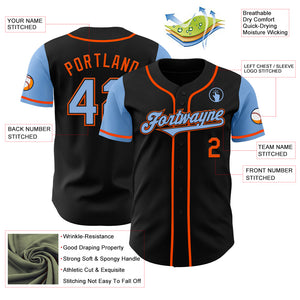 Custom Black Light Blue-Orange Authentic Two Tone Baseball Jersey