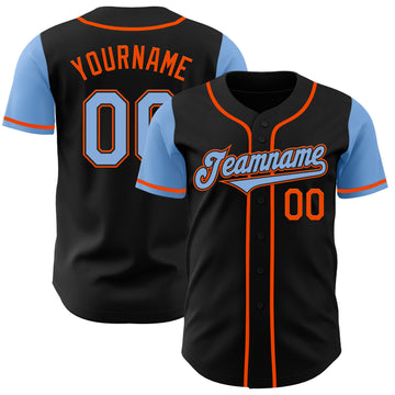 Custom Black Light Blue-Orange Authentic Two Tone Baseball Jersey