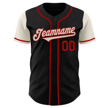 Custom Black Cream-Red Authentic Two Tone Baseball Jersey