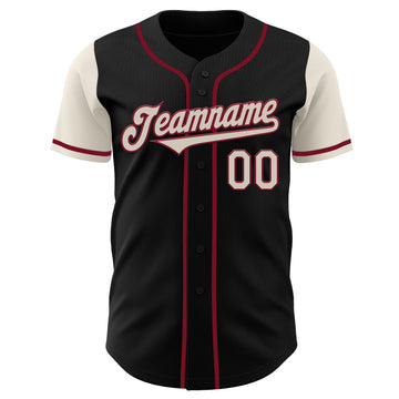 Custom Black Cream-Crimson Authentic Two Tone Baseball Jersey