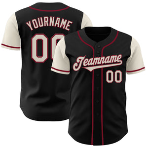 Custom Black Cream-Crimson Authentic Two Tone Baseball Jersey