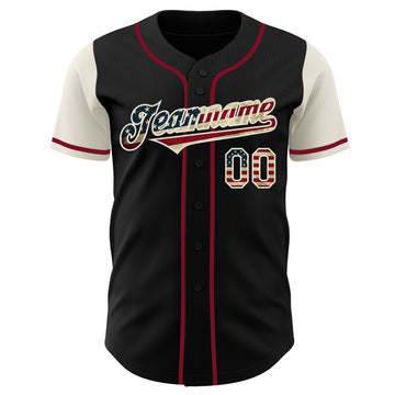 Custom Black Vintage USA Flag Cream-Crimson Authentic Two Tone Baseball Jersey