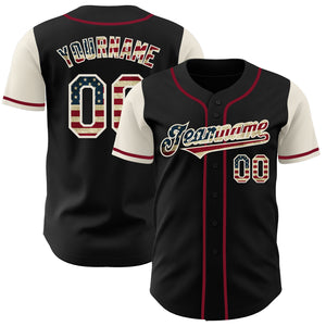 Custom Black Vintage USA Flag Cream-Crimson Authentic Two Tone Baseball Jersey