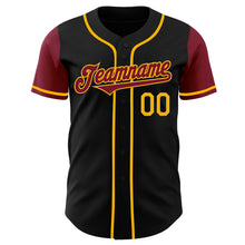 Load image into Gallery viewer, Custom Black Crimson-Gold Authentic Two Tone Baseball Jersey
