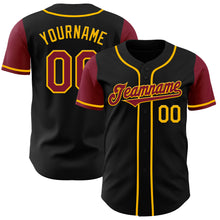 Load image into Gallery viewer, Custom Black Crimson-Gold Authentic Two Tone Baseball Jersey
