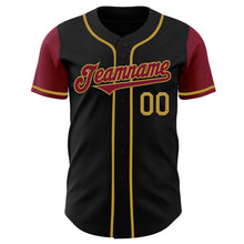 Load image into Gallery viewer, Custom Black Crimson-Old Gold Authentic Two Tone Baseball Jersey
