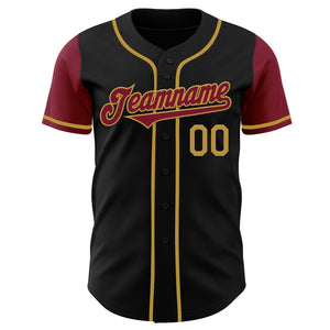 Custom Black Crimson-Old Gold Authentic Two Tone Baseball Jersey