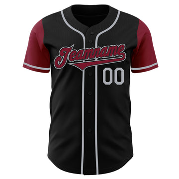 Custom Black Crimson-Gray Authentic Two Tone Baseball Jersey