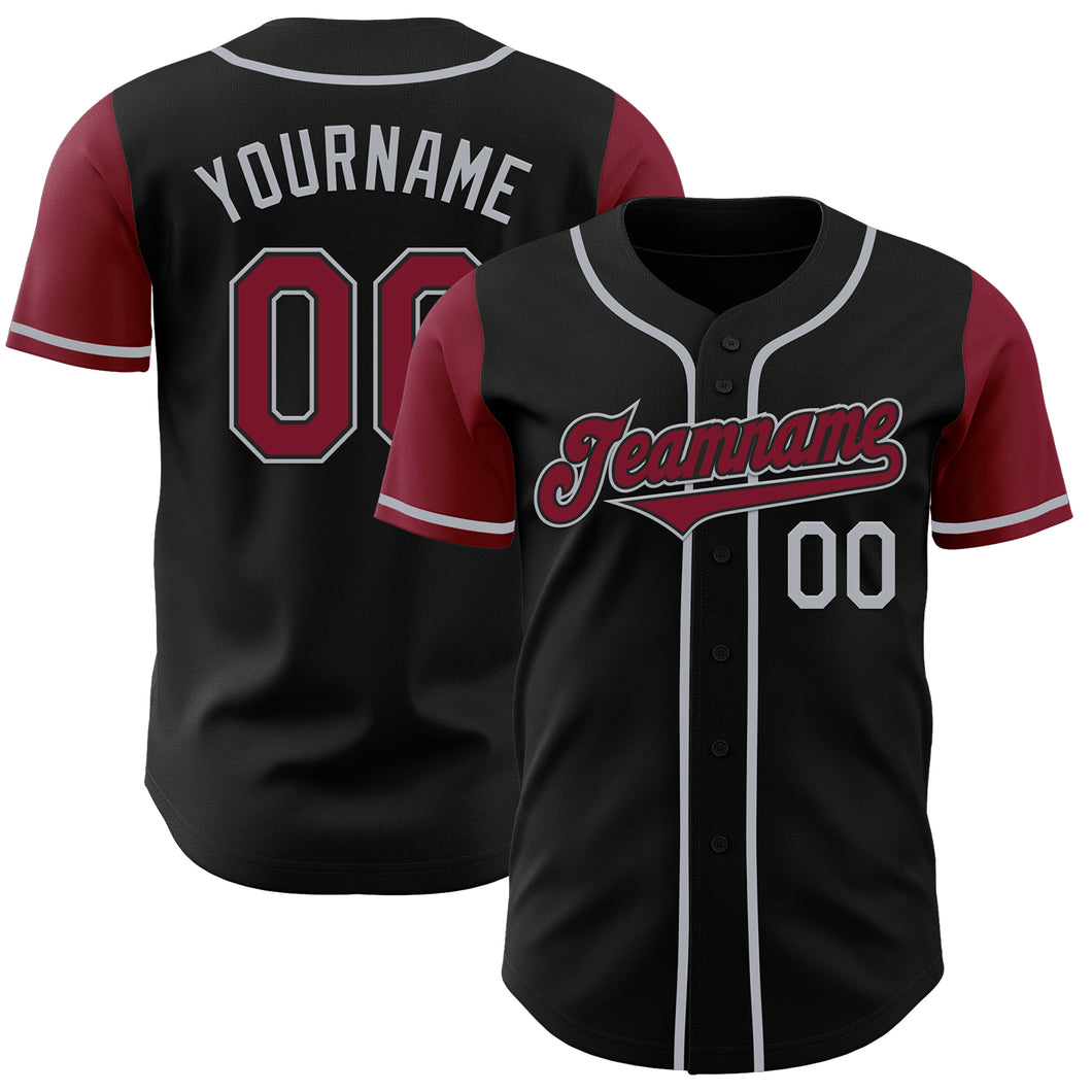 Custom Black Crimson-Gray Authentic Two Tone Baseball Jersey