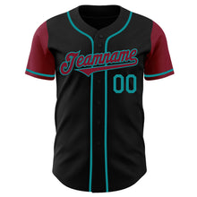 Load image into Gallery viewer, Custom Black Crimson-Teal Authentic Two Tone Baseball Jersey
