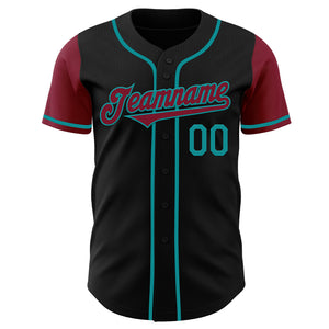 Custom Black Crimson-Teal Authentic Two Tone Baseball Jersey