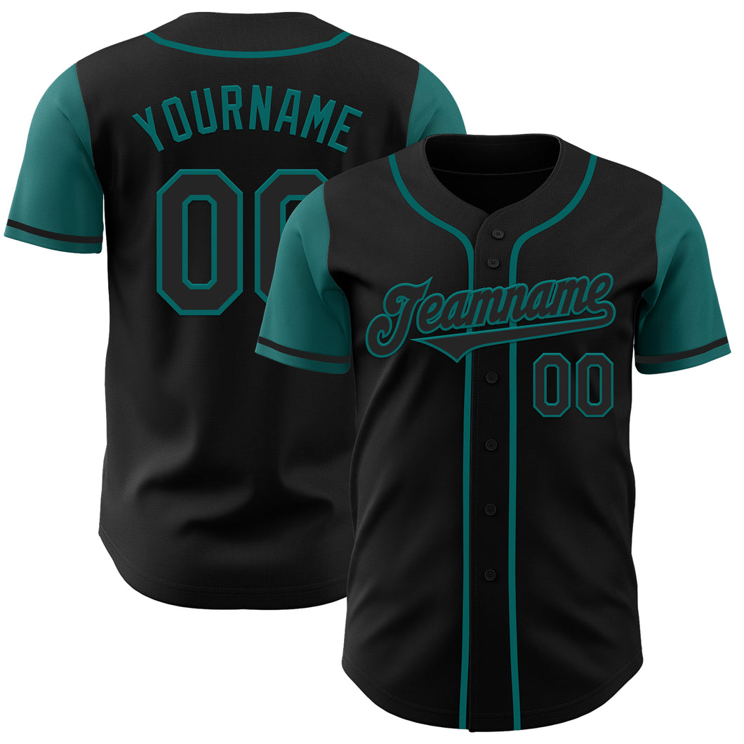 Custom Black Teal Authentic Two Tone Baseball Jersey