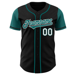 Custom Black Teal-White Authentic Two Tone Baseball Jersey