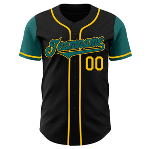 Custom Black Teal-Yellow Authentic Two Tone Baseball Jersey