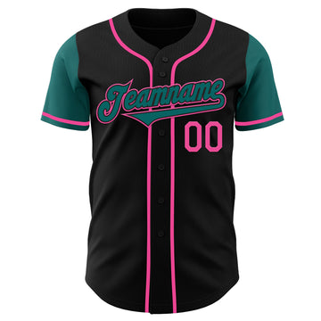 Custom Black Teal-Pink Authentic Two Tone Baseball Jersey