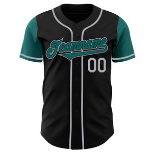 Custom Black Teal-Gray Authentic Two Tone Baseball Jersey