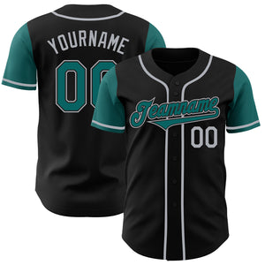 Custom Black Teal-Gray Authentic Two Tone Baseball Jersey