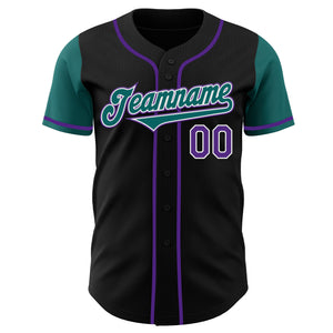 Custom Black Teal-Purple Authentic Two Tone Baseball Jersey