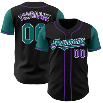 Custom Black Teal-Purple Authentic Two Tone Baseball Jersey