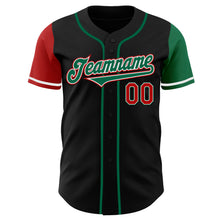 Load image into Gallery viewer, Custom Black Red-Kelly Green Authentic Two Tone Baseball Jersey
