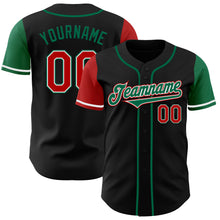 Load image into Gallery viewer, Custom Black Red-Kelly Green Authentic Two Tone Baseball Jersey
