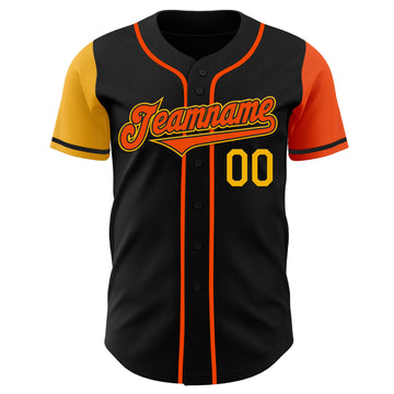 Custom Black Orange-Gold Authentic Two Tone Baseball Jersey