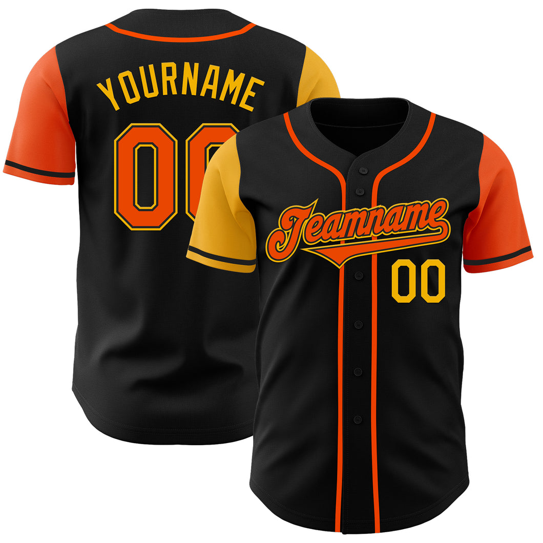 Custom Black Orange-Gold Authentic Two Tone Baseball Jersey