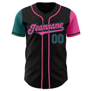 Custom Black Teal-Pink Authentic Two Tone Baseball Jersey