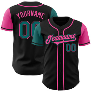 Custom Black Teal-Pink Authentic Two Tone Baseball Jersey