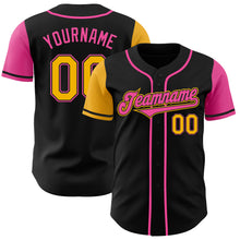 Load image into Gallery viewer, Custom Black Gold-Pink Authentic Two Tone Baseball Jersey
