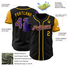 Load image into Gallery viewer, Custom Black Purple-Gold Authentic Two Tone Baseball Jersey
