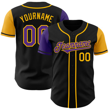 Custom Black Purple-Gold Authentic Two Tone Baseball Jersey