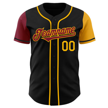 Custom Black Crimson-Gold Authentic Two Tone Baseball Jersey