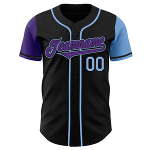 Custom Black Purple-Light Blue Authentic Two Tone Baseball Jersey