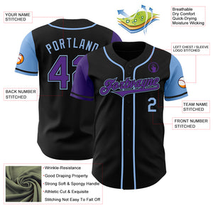 Custom Black Purple-Light Blue Authentic Two Tone Baseball Jersey