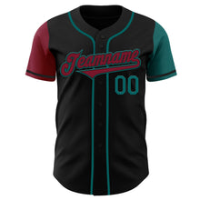 Load image into Gallery viewer, Custom Black Crimson-Teal Authentic Two Tone Baseball Jersey
