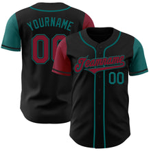 Load image into Gallery viewer, Custom Black Crimson-Teal Authentic Two Tone Baseball Jersey
