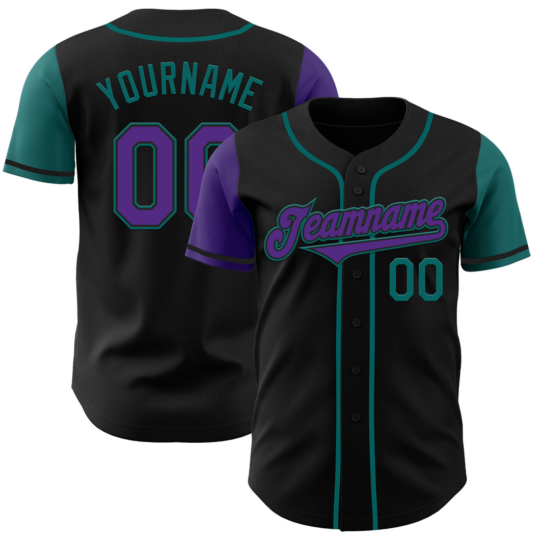 Custom Black Purple-Teal Authentic Two Tone Baseball Jersey