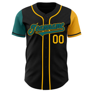 Custom Black Teal-Gold Authentic Two Tone Baseball Jersey