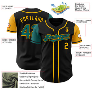 Custom Black Teal-Gold Authentic Two Tone Baseball Jersey