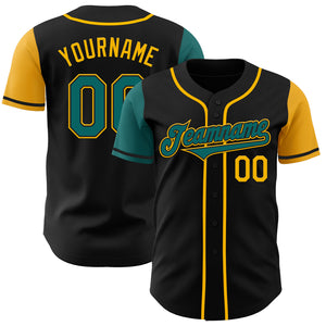 Custom Black Teal-Gold Authentic Two Tone Baseball Jersey