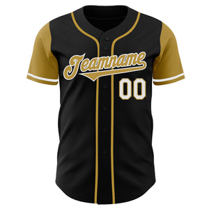 Custom Black Old Gold-White Authentic Two Tone Baseball Jersey